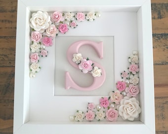 Floral Letter Frame: Pink & White Flower Nursery Decor