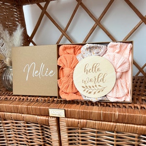 Personalized Baby Girl Gift Set: Headbands & Hello World Plaque