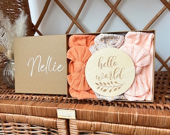 Personalised New Baby Gift Set | Headband Gift Set | Hello World Gift Set | Baby Shower Gift for Baby Girl