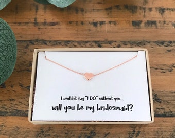 Bridesmaid Heart Necklace | Will you be my Bridesmaid? | Rose Gold Heart Necklace | Flower Girl Gift | Bridesmaid Gift