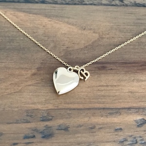 Gold Locket Necklace with Initial: Personalized Heart Pendant