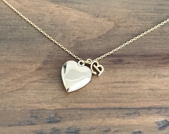 Gold Locket Necklace with Initial: Personalized Heart Pendant