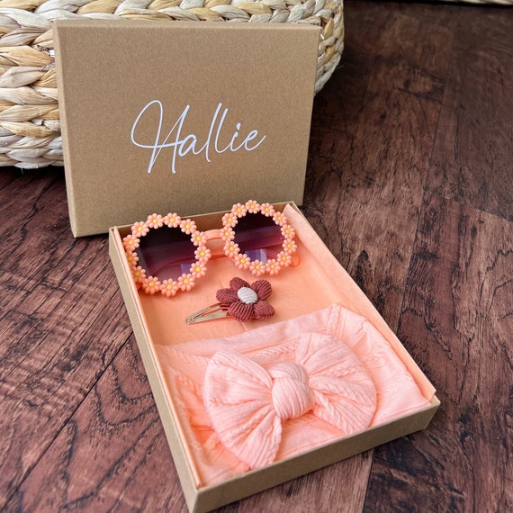 Baby Girl Gift Set: Flower Sunglasses, Knit Headband & Daisy Hair Clip