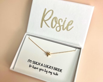 Personalised Bridesmaid gift: Heart or star bracelet with personalised box