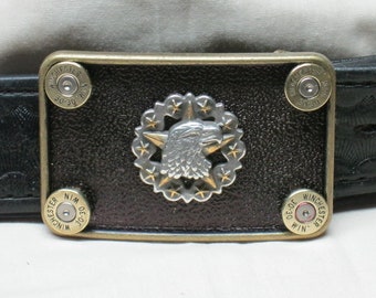 Bullet Belt Buckle American Eagle Star, Brass 30-30 Winchester 3" x 2"