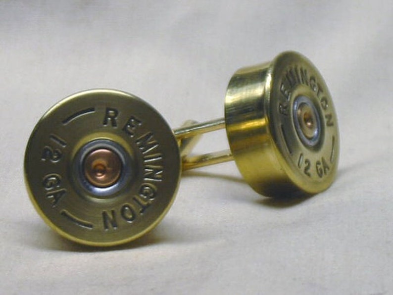 Mens Wedding Cufflinks or Anniversary Gift Cufflinks Shotgun Shell Cufflinks Remington 12 Ga Brass Gold Tone