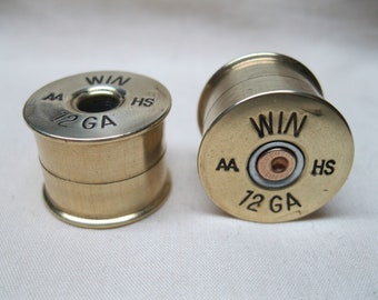 2 Guitar Knobs, Brass Winchester Shotgun Shell DOUBLE 5/8" High