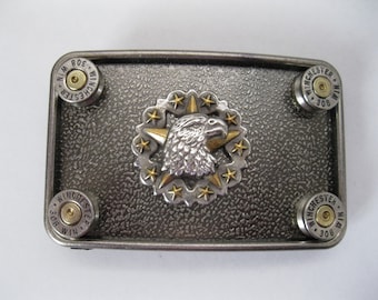 American Eagle Star Belt Buckle, Nickel 308 Winchester 3" x 2" - FLAW