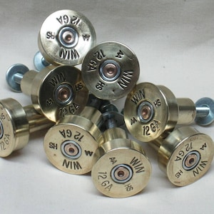 8 Shotgun Shell Cabinet Cupboard Door Drawer Knobs- Distressed Brass, Home Decor