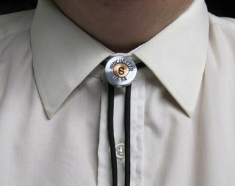 Men's Bolo Tie Monogram, Winchester Nickel - Wedding Gift