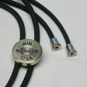 Winchester Brass Bolo Tie, Shotgun Shell with Black Paracord