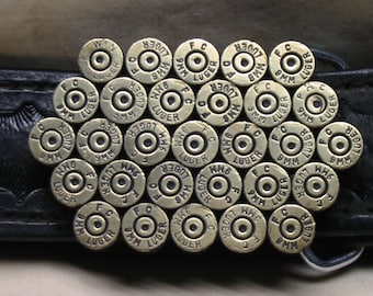9mm Bullet Belt Buckle Brass Straightline 2 3/4 x 1 3/4 Inches