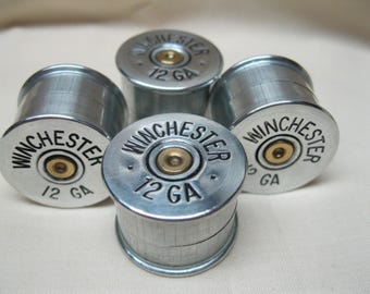 4 Guitar Knobs, Nickel Shotgun Shell DOUBLE 5/8" High