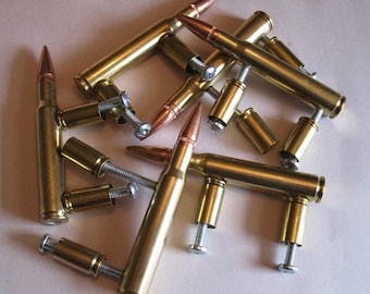 10 Distressed BRASS 30-06 Bullet Cabinet Door Handles, Bullet Pulls, Kitchen Home Decor