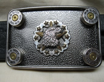 American Eagle Star Belt Buckle, Nickel 300 Win Mag 3" x 2"
