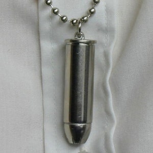 Silver Bullet Unisex Necklace Pendant 44 Magnum Jewelry; Ball Chain OR Sterling Silver Snake Chain