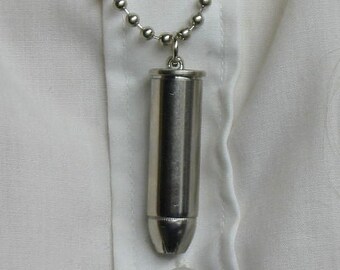 Silver Bullet Unisex Necklace Pendant 44 Magnum Jewelry; Ball Chain OR Sterling Silver Snake Chain