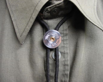 Winchester Shotgun Shell Bolo Tie, Nickel with Black Paracord