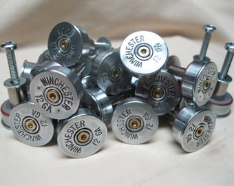 2 Shotgun Shell Cabinet Cupboard Door Knobs, Pulls, Nickel
