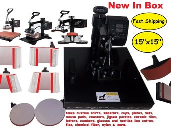 15" x 15" Heat Press Machine with Mug, Hat, Plate Attachments