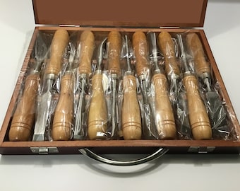 Wood Carving Chisel with Wooden Handles and Case Tool Kit