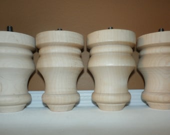4-pc 4" Wood Table Legs Unfinished Furniture Feet