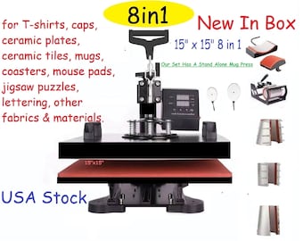 15x15 Digital 8-in-1 Heat Press Machine: T-Shirts, Mugs, Plates