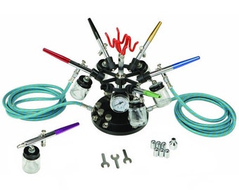 1 Brand New Airbrush Tool Kit Professional with Holder 6 Color Seven 6 foot braided air hoses adapter wrenches case & more airbrush kit
