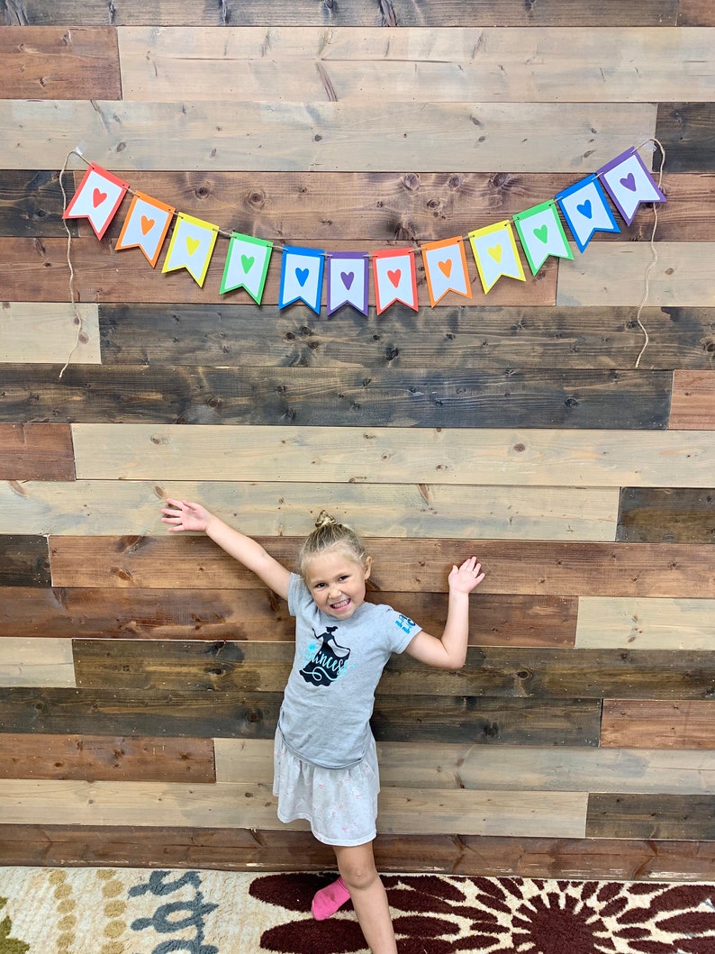 Rainbow Heart Banner Rainbow Garland Rainbow Heart Birthday Etsy