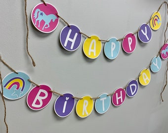 Rainbow Unicorn Birthday Banner / Birthday Banner / Birthday Decorations / Happy Birthday Banner / Unicorn Birthday Party / Rainbow Party