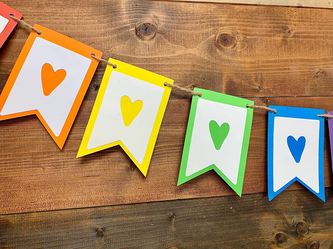 Rainbow Heart Banner, Rainbow Garland, Rainbow Heart Birthday Banner