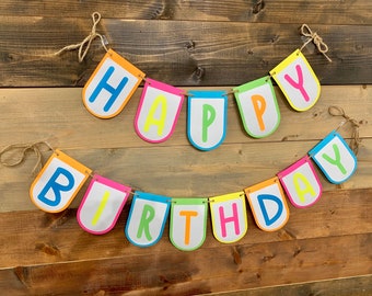 Neon Happy Birthday Banner, Happy Birthday Banner, 90s Birthday Party, Birthday Decorations, Birthday Banner, Neon Banner,