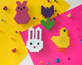 Spring Perler Bead Magnets / Kitchen Magnets / Perler Bead / Easter / Easter Magnets / Perler Bead Fridge Magnets / Spring Magnets