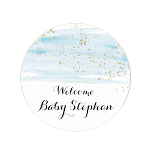 Watercolor Baby Shower Image, Treat Image, Boy Baby Shower, Icing Sheet, Edible Image, Blue Watercolor, Blue Baby Shower Treat Sticker