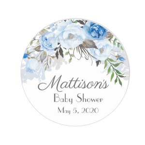 Spring Blue Floral Custom Edible Image Baby Shower Cupcake Cookie Toppers, Monogram, Personalized, Monogram, Baby Shower image, Blue