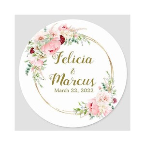 Pink Peony Watercolor Wedding Edible Image, Custom Spring Wedding, Floral Edible Image, Cookie Stickers, Precut Cookie Image, Pre Cut image