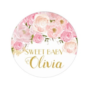 Pink Floral Custom Edible Image Baby Shower Cupcake and Cookie Toppers, Monogram, Personalized, Monogram, Baby Shower image