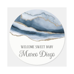 Blue Agate Baby Shower Image, Treat Image, Boy Baby Shower, Icing Sheet, Edible Image, Cookie Image, Blue and Gold, Blue Baby Shower Topper