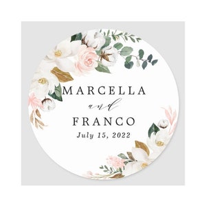 Blush Pink Gold and White Magnolia Floral Cookie Image, Edible Image, Natural Wedding Shower, Bridal Shower , Spring Wedding, Custom Image