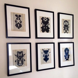 Set of three (3) Unframed Inkblot Prints on Antique Dictionary Paper