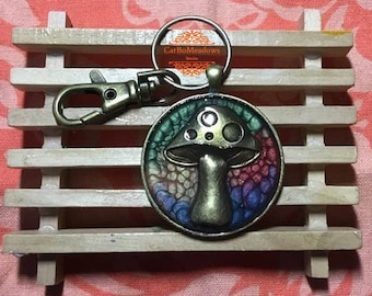 Gregg Allman/Allman Brothers Band commemorative - Keychains/zipper pulls - LG. ROUND Mushroom - 60s 70s classic rock jewelry