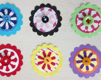 Handmade Paper Flowers Embellishment/ Scrapbook, Book Planner, Junk Journal, Children Craft, Smash Book/ 6 Pcs.