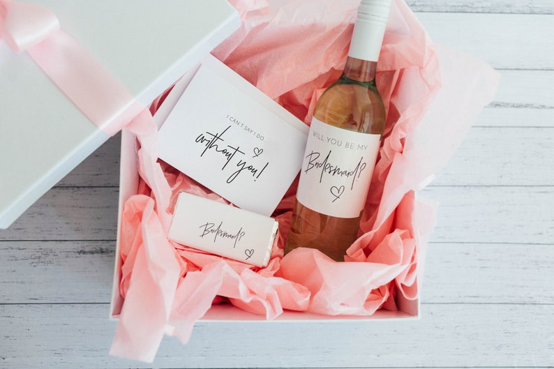 Bridesmaid proposal gift pack bridesmaid gift wine label chocolate wrapper bridesmaid card image 2