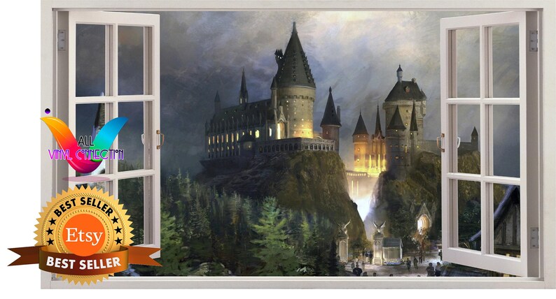 Hogwarts Harry Potter 3d Window Effect Vinyl Wall Art Sticker Boys Room Wall Decal Paris Paradise Decal Bridge Decal Wall Decor Gift