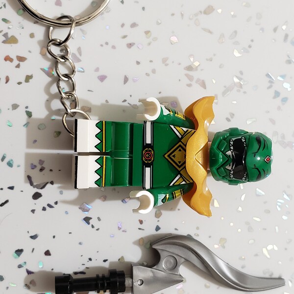 Green Power Rangers Keychain Mini Figure with Dragon Dagger! Flip Helmet