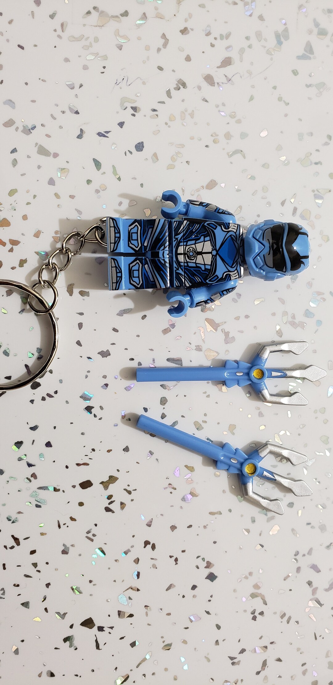 Blue Power Rangers Keychain Mini Figure With Tridents Flip Etsy