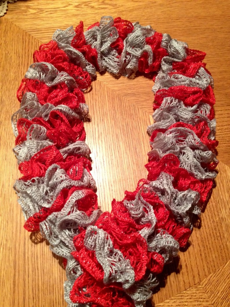 Red and Grey Ruffled Scarf - Etsy
