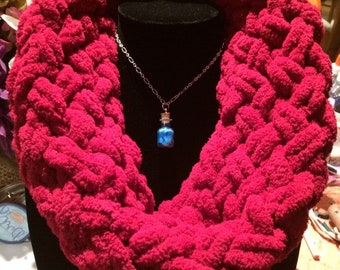 Burgundy Cowl Scarf, Scarf, Crochet, Crocheted Scarf, Finger Crochet, Cowl, Crochet Cowl