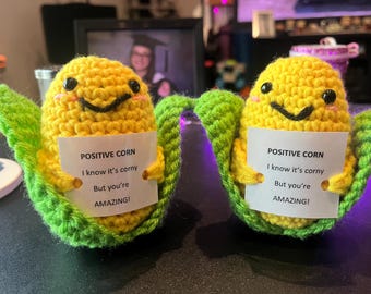 Emotional support corn , crochet, Amigurumi, corn,vegetable, gift, positive corn, positive vibes , get well