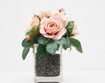 Pretty pink rose wedding table centerpiece reception flowers home decor flower arrangement without vase